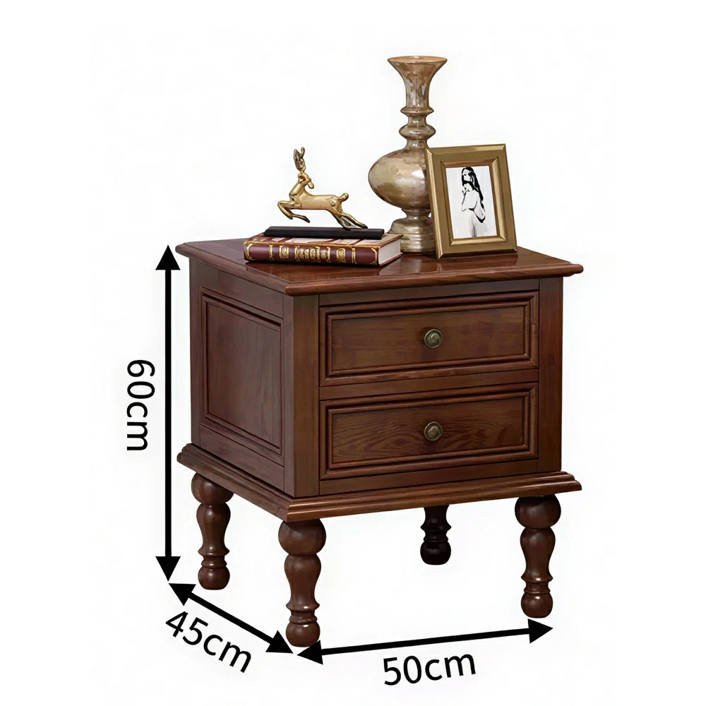 LIVARA Solid Ash Wood Bedside Table Multi-Drawer Storage Nightstand for Bedroom Apartment - Walnut