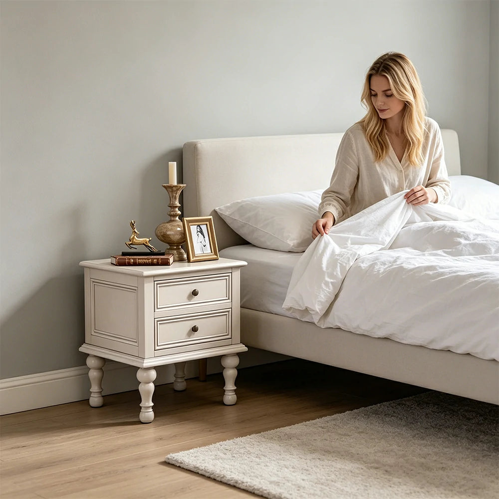 LIVARA Solid Ash Wood Bedside Table Multi-Drawer Storage Nightstand for Bedroom Apartment - White