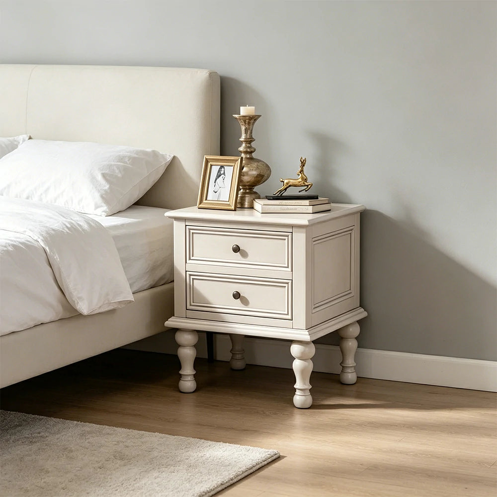 LIVARA Solid Ash Wood Bedside Table Multi-Drawer Storage Nightstand for Bedroom Apartment - White