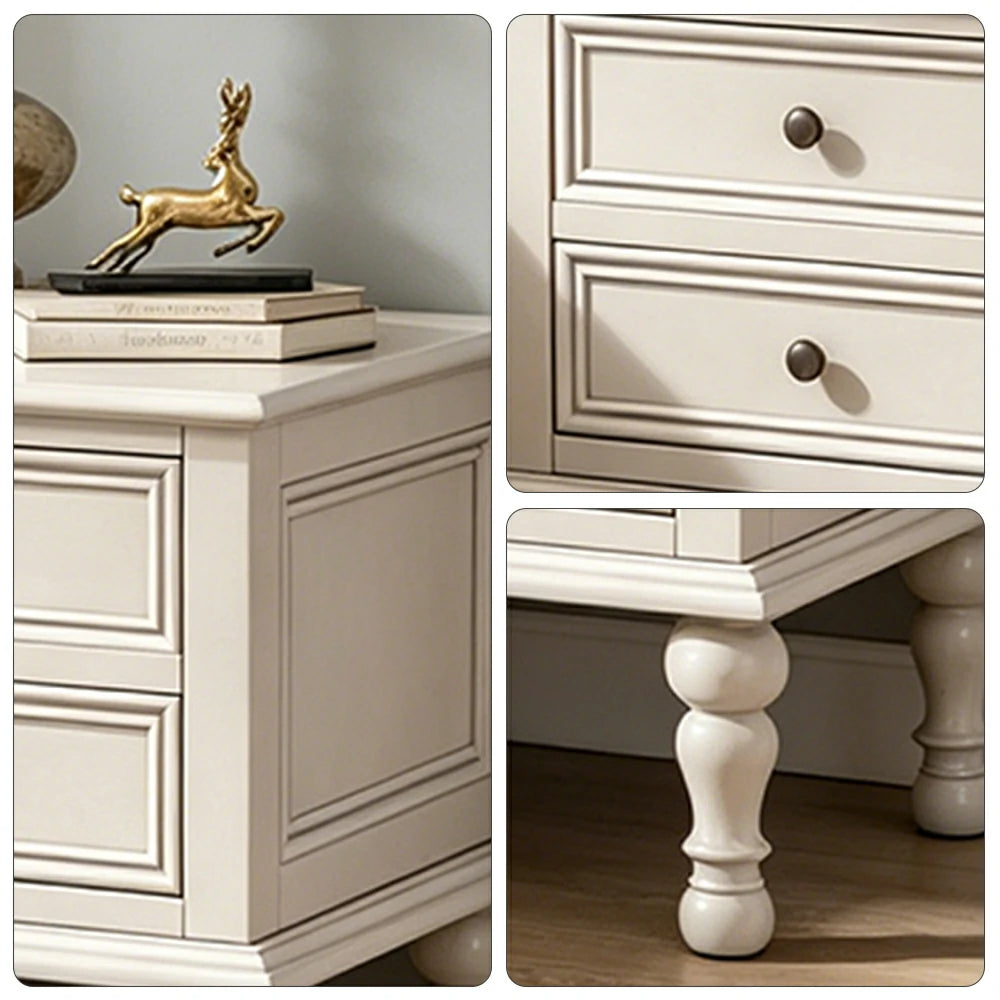 LIVARA Solid Ash Wood Bedside Table Multi-Drawer Storage Nightstand for Bedroom Apartment - White