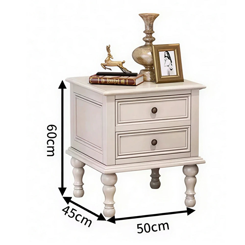LIVARA Solid Ash Wood Bedside Table Multi-Drawer Storage Nightstand for Bedroom Apartment - White
