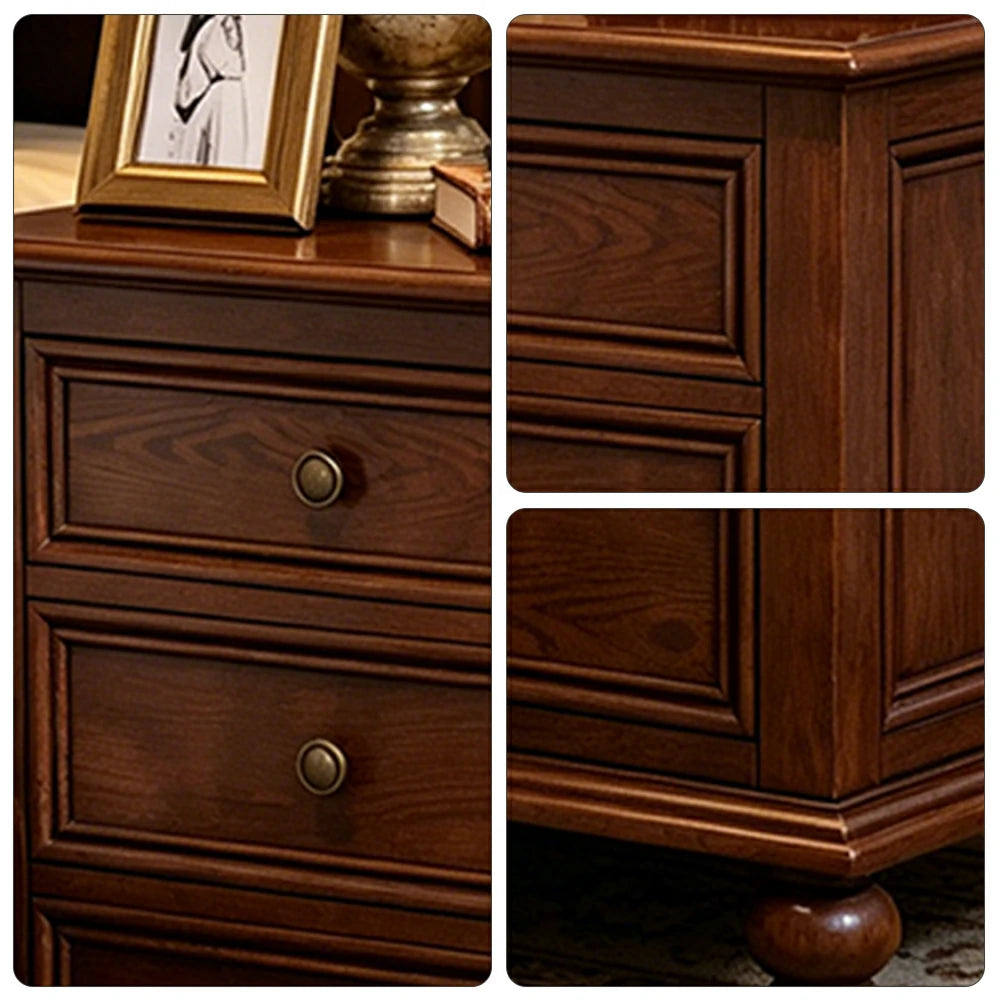 LIVARA Solid Wood Bedside Cabinet Smooth Drawer Nightstand for Bedroom Guest Room - Walnut