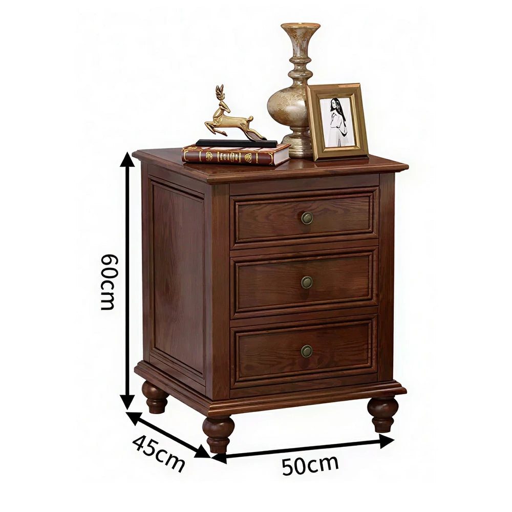 LIVARA Solid Wood Bedside Cabinet Smooth Drawer Nightstand for Bedroom Guest Room - Walnut