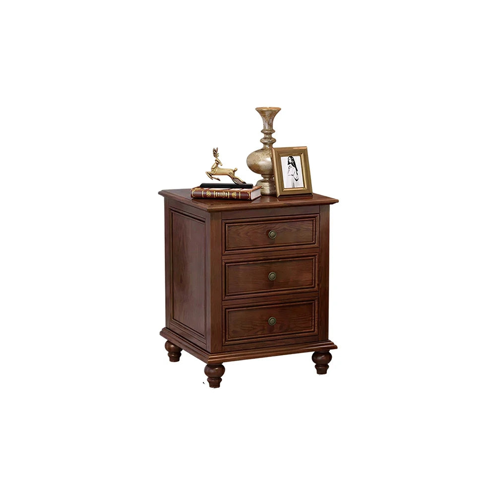 LIVARA Solid Wood Bedside Cabinet Smooth Drawer Nightstand for Bedroom Guest Room - Walnut