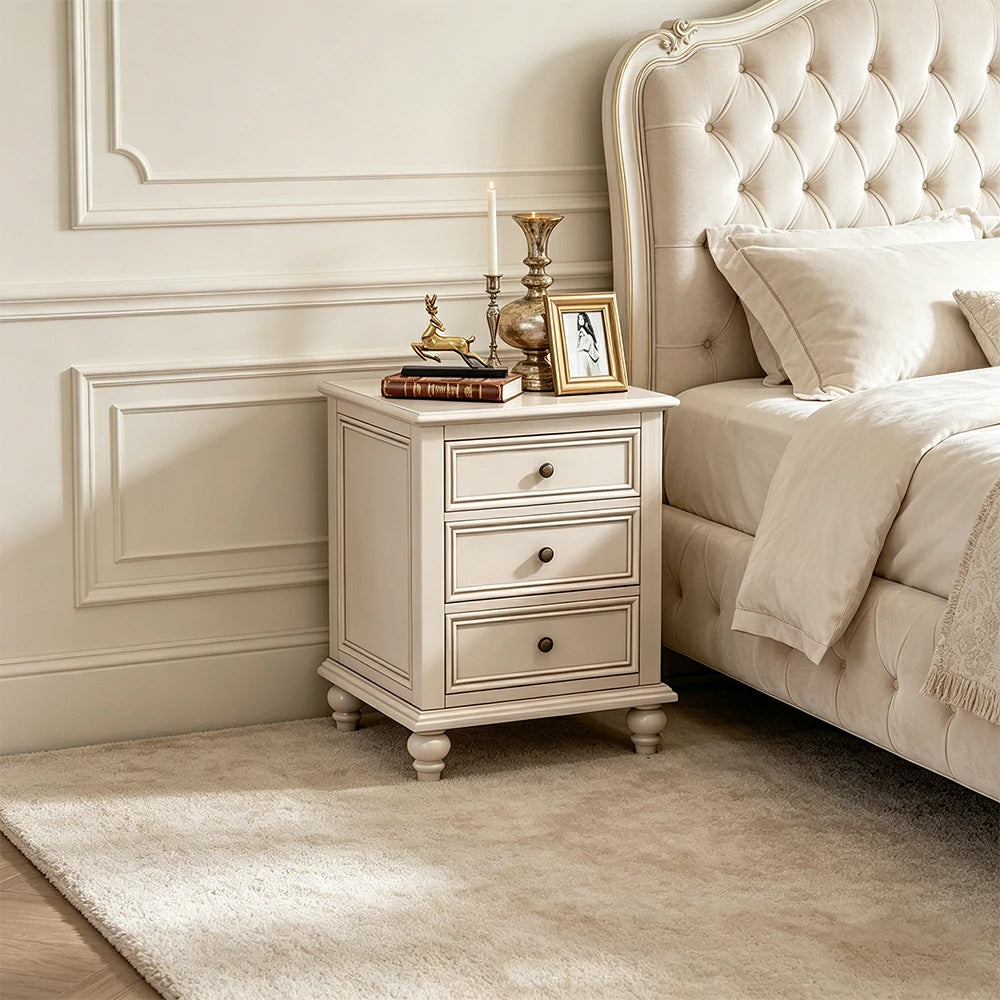 LIVARA Solid Wood Bedside Cabinet Smooth Drawer Nightstand for Bedroom Guest Room - White