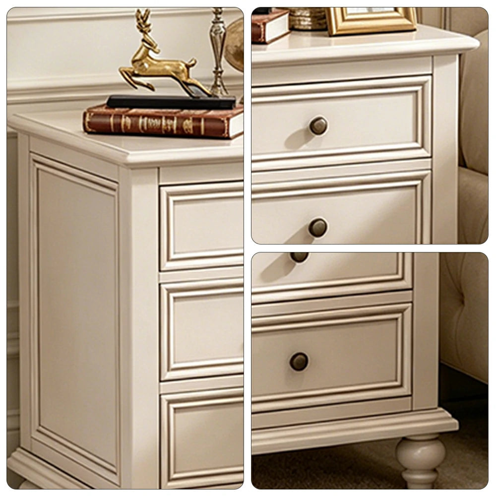 LIVARA Solid Wood Bedside Cabinet Smooth Drawer Nightstand for Bedroom Guest Room - White