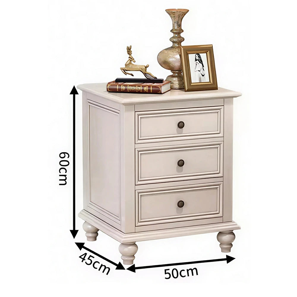 LIVARA Solid Wood Bedside Cabinet Smooth Drawer Nightstand for Bedroom Guest Room - White