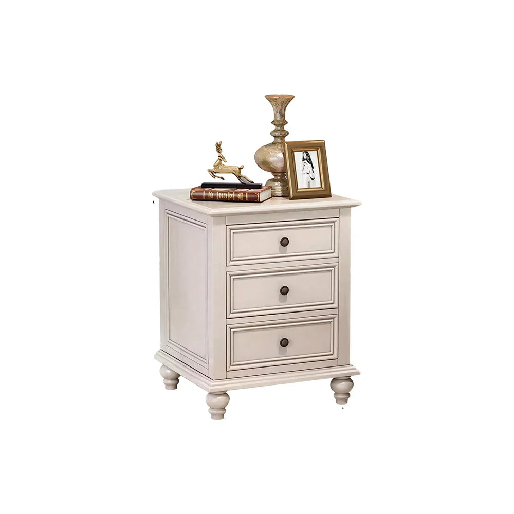 LIVARA Solid Wood Bedside Cabinet Smooth Drawer Nightstand for Bedroom Guest Room - White