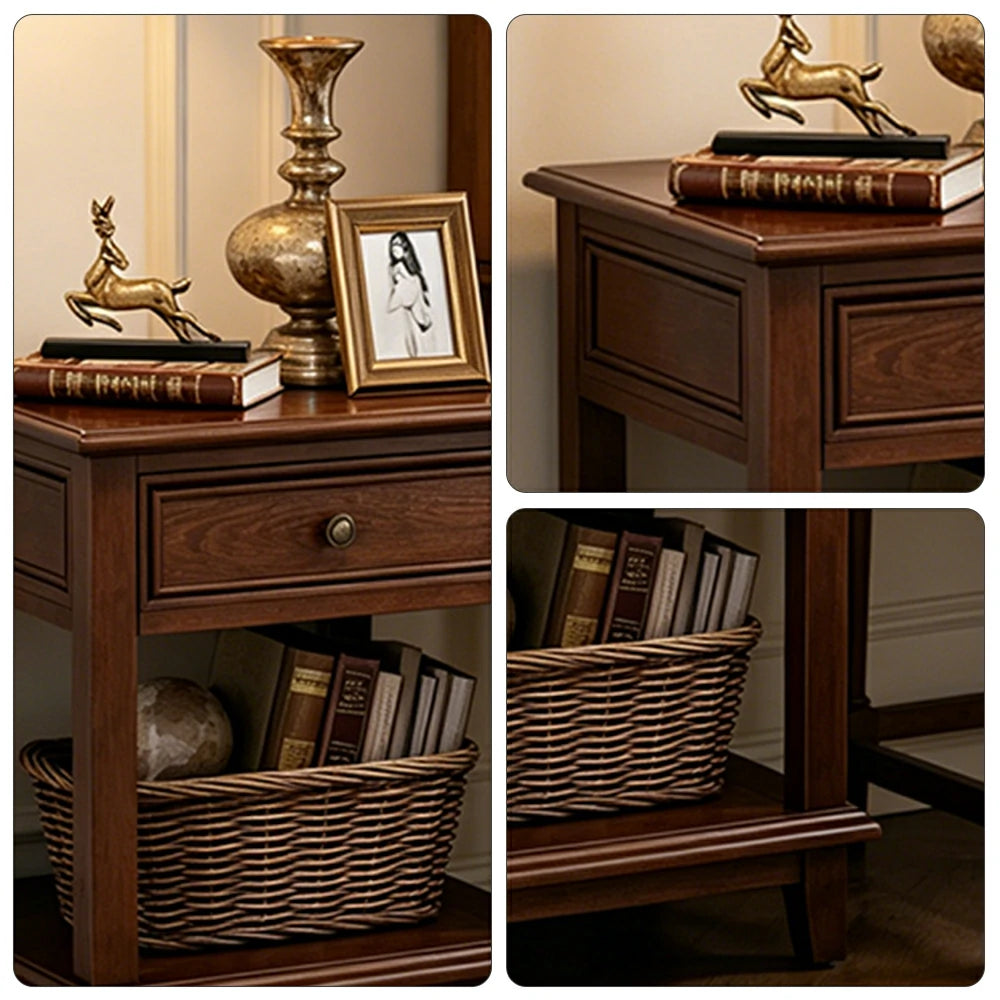 LIVARA Ash Wood Nightstand Space-Saving Storage Cabinet for Bedroom Small Spaces - Walnut