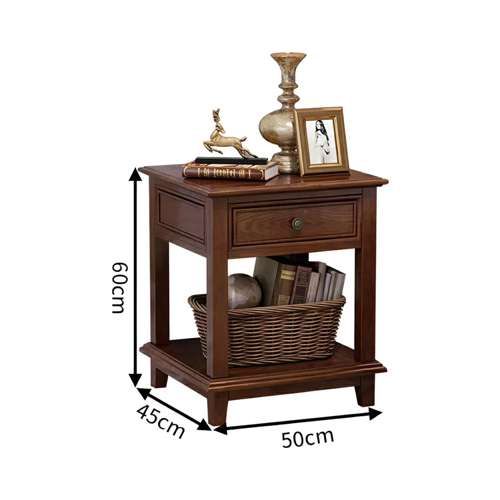 LIVARA Ash Wood Nightstand Space-Saving Storage Cabinet for Bedroom Small Spaces - Walnut