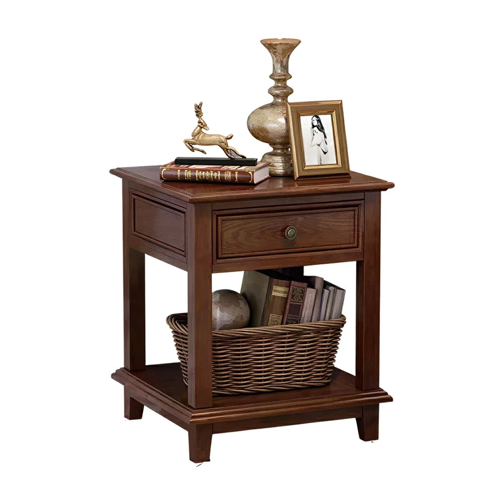 LIVARA Ash Wood Nightstand Space-Saving Storage Cabinet for Bedroom Small Spaces - Walnut