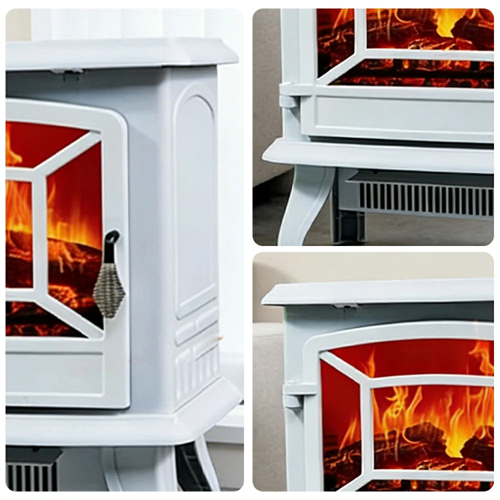 LIVARA 17-Inch Electric Fireplace Heater 3D Flame Effect 1800W Indoor Space Heater Tempered Glass Steel Body Quiet Operation - White