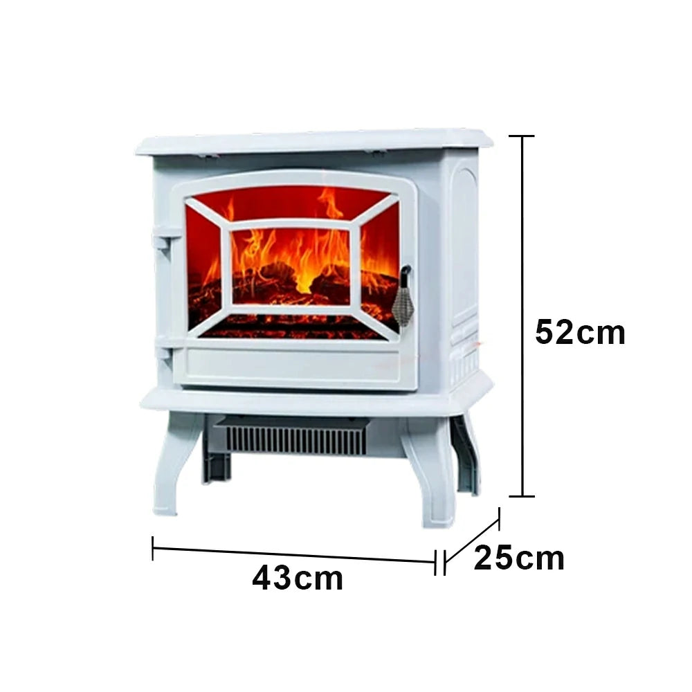 LIVARA 17-Inch Electric Fireplace Heater 3D Flame Effect 1800W Indoor Space Heater Tempered Glass Steel Body Quiet Operation - White