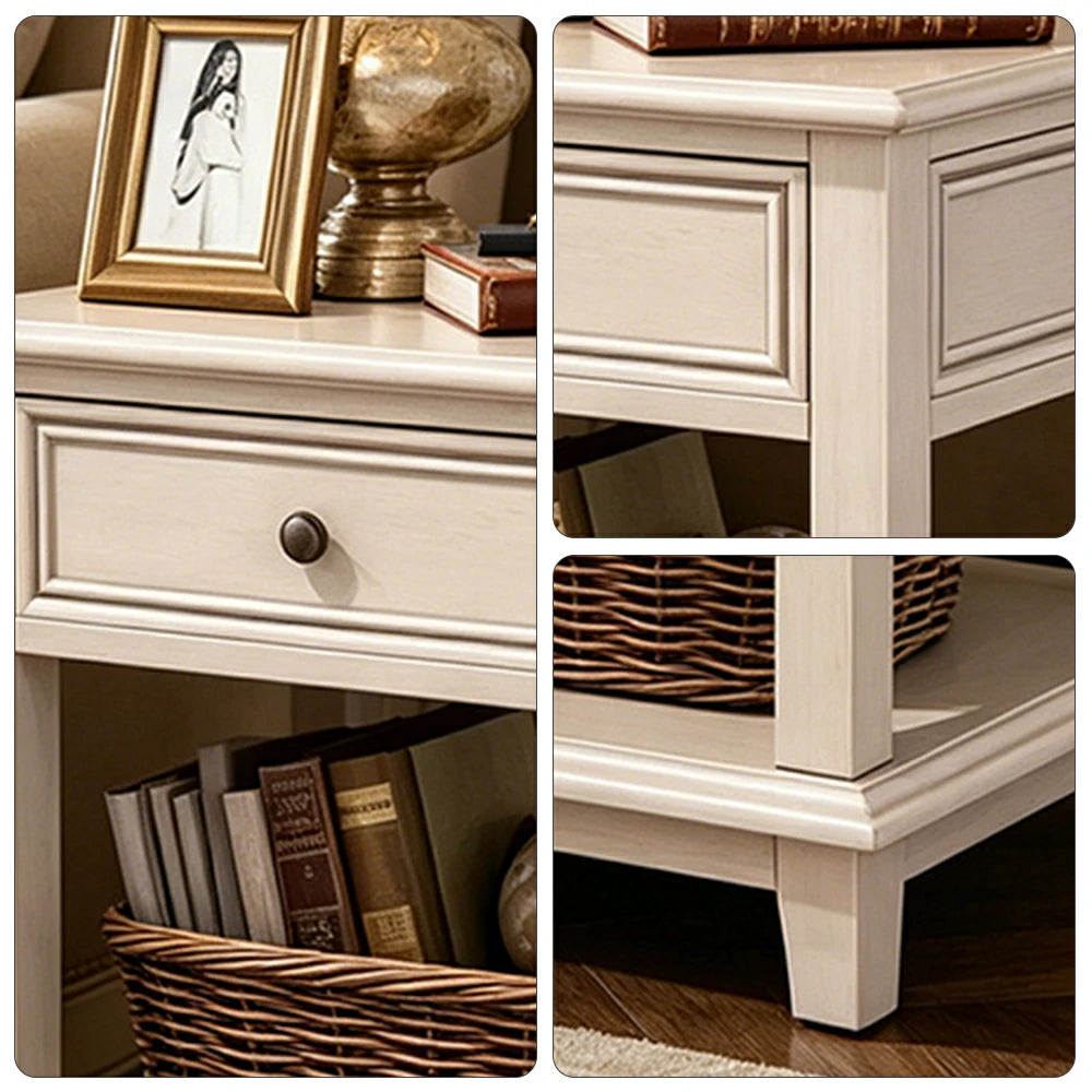 LIVARA Ash Wood Nightstand Space-Saving Storage Cabinet for Bedroom Small Spaces - White