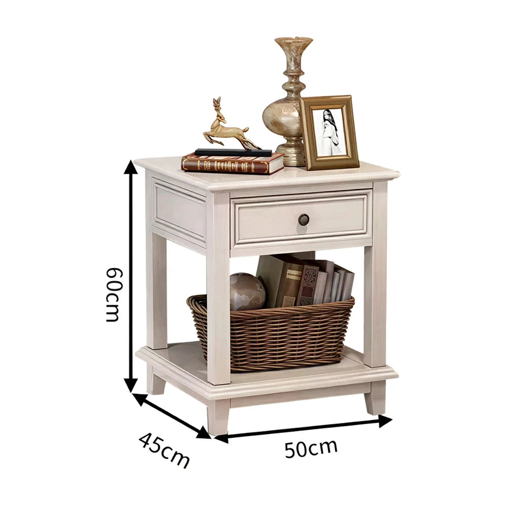 LIVARA Ash Wood Nightstand Space-Saving Storage Cabinet for Bedroom Small Spaces - White