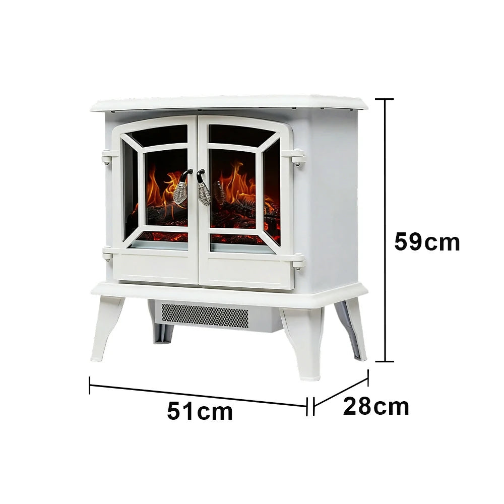 LIVARA 20-Inch Electric Fireplace Heater 3D Flame Effect 1800W Indoor Space Heater Tempered Glass Steel Body Quiet Operation - White