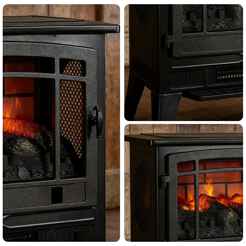 LIVARA 23-Inch Electric Fireplace Heater 3D Flame Effect 1800W Indoor Space Heater Tempered Glass Steel Body Quiet Operation - Black