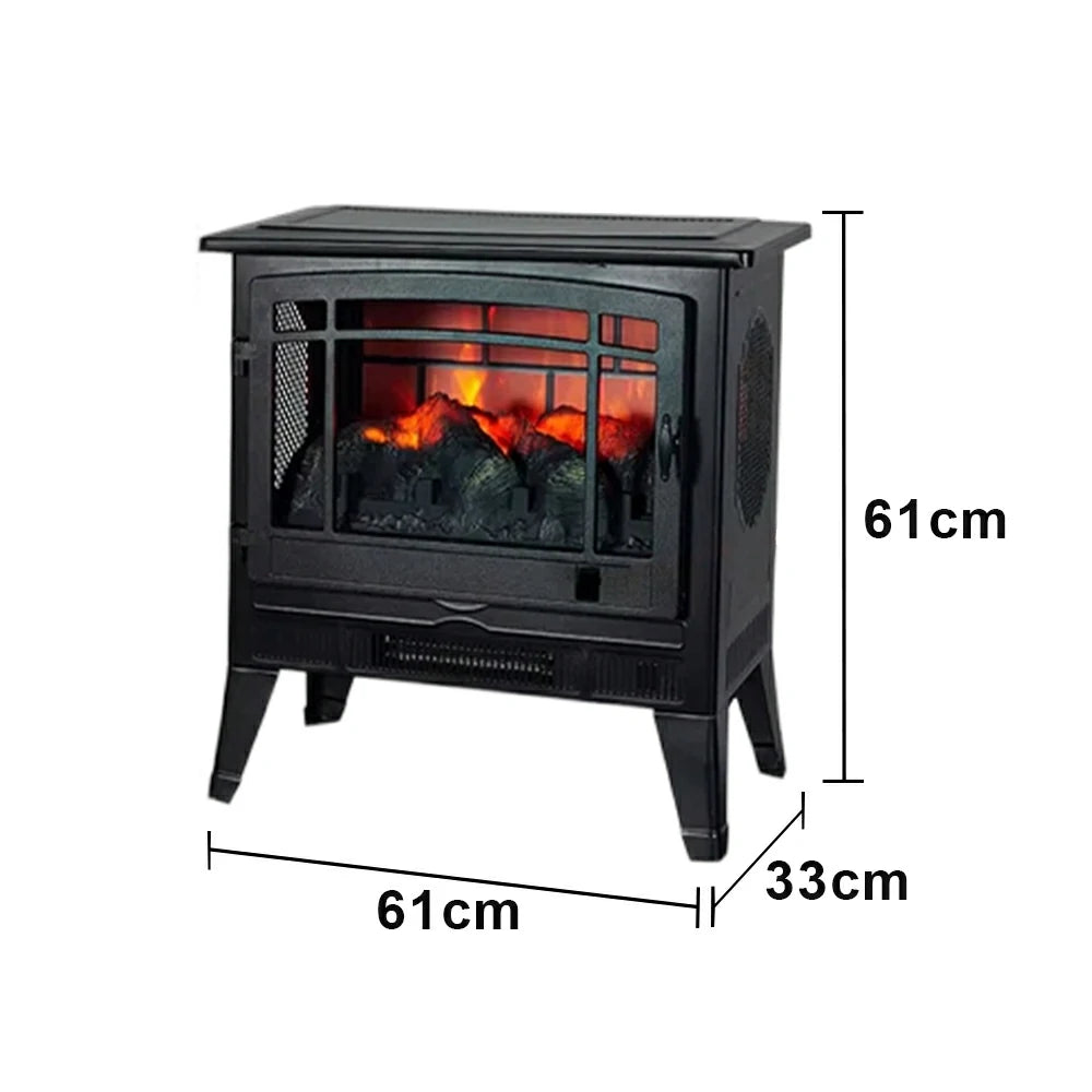 LIVARA 23-Inch Electric Fireplace Heater 3D Flame Effect 1800W Indoor Space Heater Tempered Glass Steel Body Quiet Operation - Black