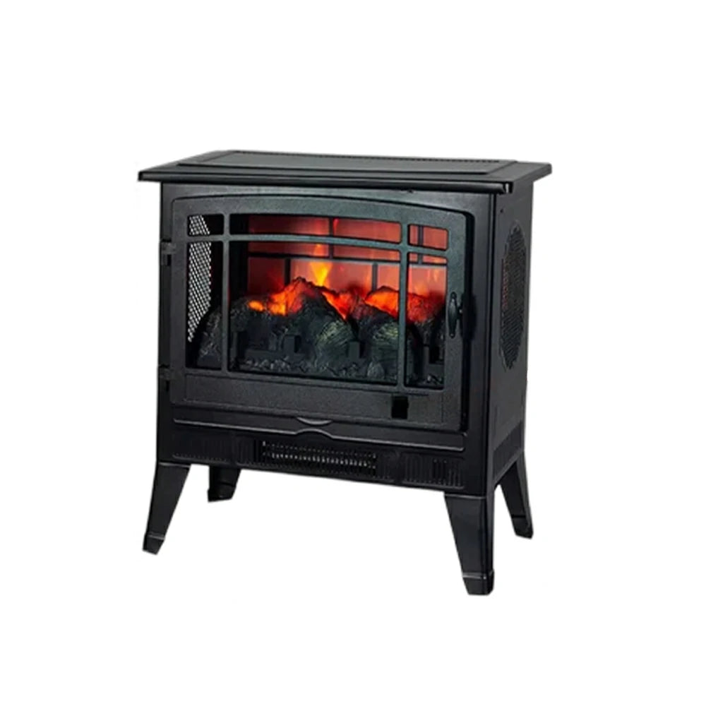 LIVARA 23-Inch Electric Fireplace Heater 3D Flame Effect 1800W Indoor Space Heater Tempered Glass Steel Body Quiet Operation - Black