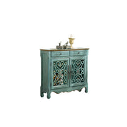 LIVARA Solid Wood 2 Door Sideboard Cabinet with Storage Vintage American Entryway Buffet 104cm - Distressed Blue