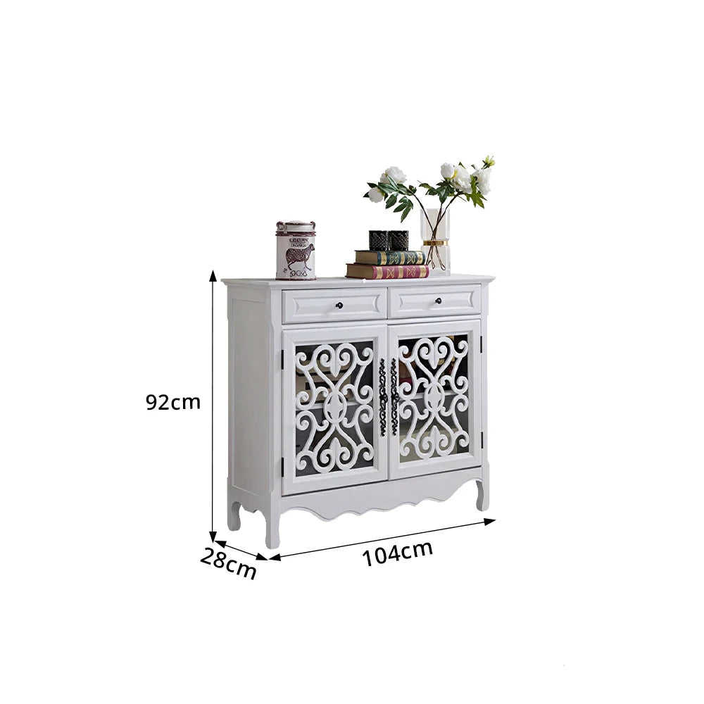 LIVARA Solid Wood 2 Door Sideboard Cabinet with Storage Vintage American Entryway Buffet 104cm - White