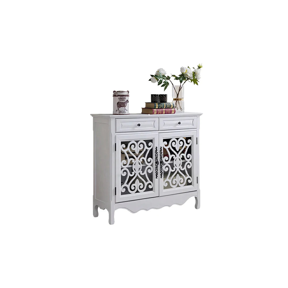 LIVARA Solid Wood 2 Door Sideboard Cabinet with Storage Vintage American Entryway Buffet 104cm - White