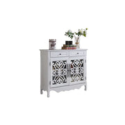 LIVARA Solid Wood 2 Door Sideboard Cabinet with Storage Vintage American Entryway Buffet 104cm - White