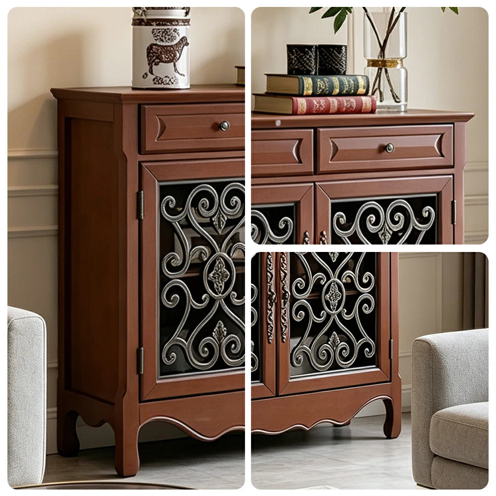 LIVARA Solid Wood 2 Door Sideboard Cabinet with Storage Vintage American Entryway Buffet 104cm - Brown