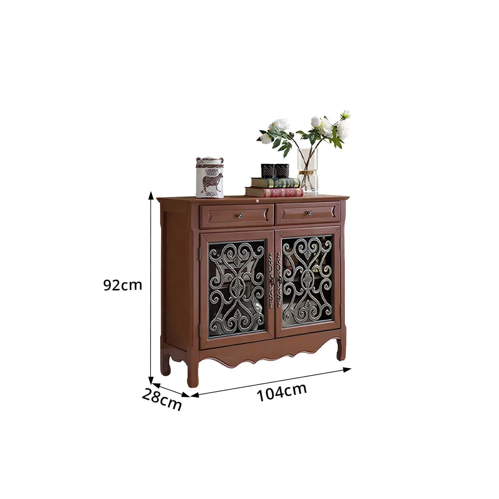 LIVARA Solid Wood 2 Door Sideboard Cabinet with Storage Vintage American Entryway Buffet 104cm - Brown