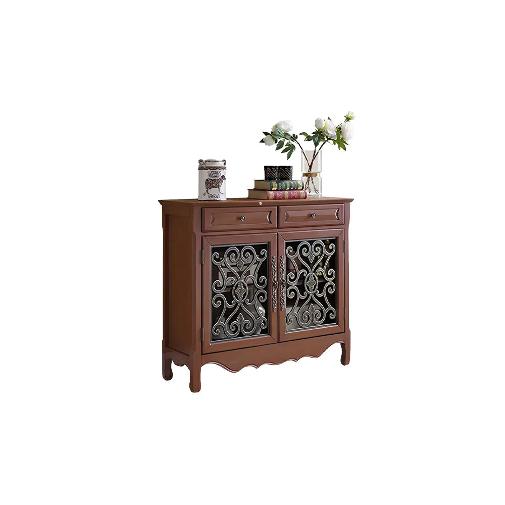 LIVARA Solid Wood 2 Door Sideboard Cabinet with Storage Vintage American Entryway Buffet 104cm - Brown