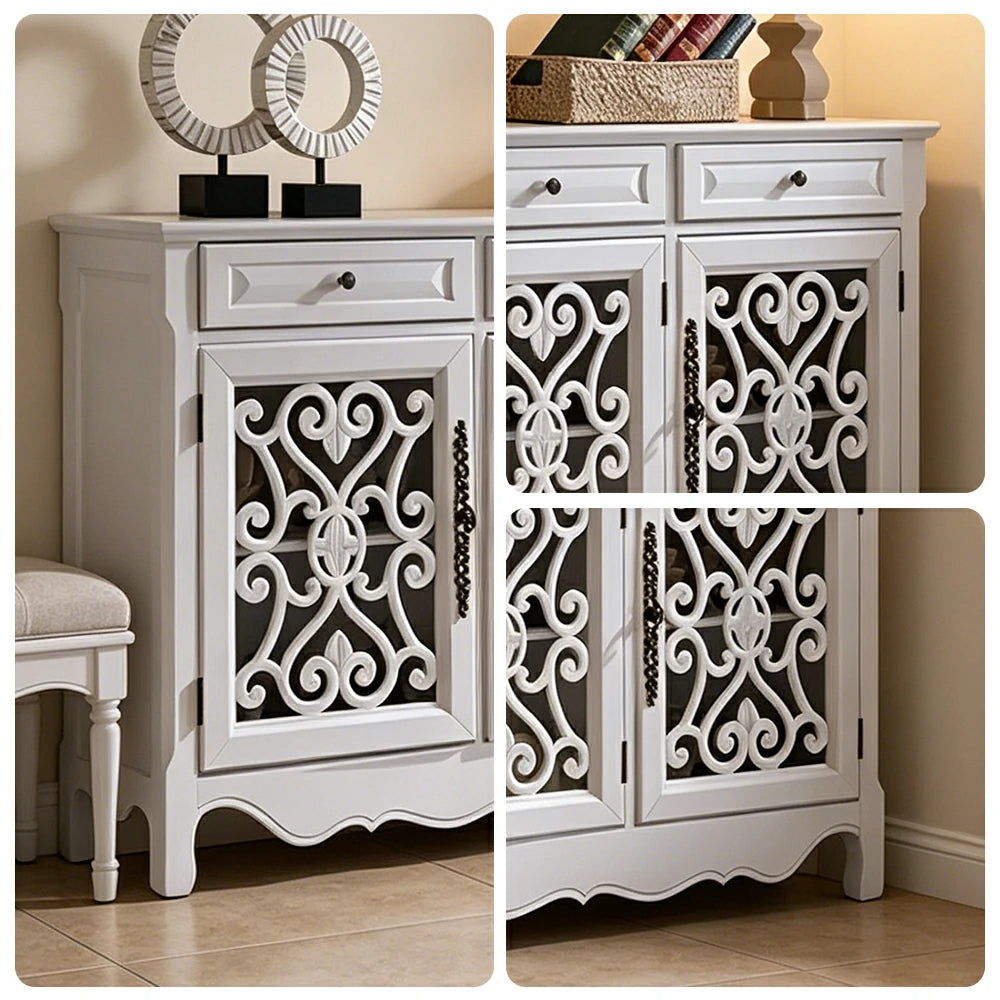 LIVARA Solid Wood 3 Door Sideboard Cabinet with Storage Vintage American Buffet Entryway Cabinet 153cm - White