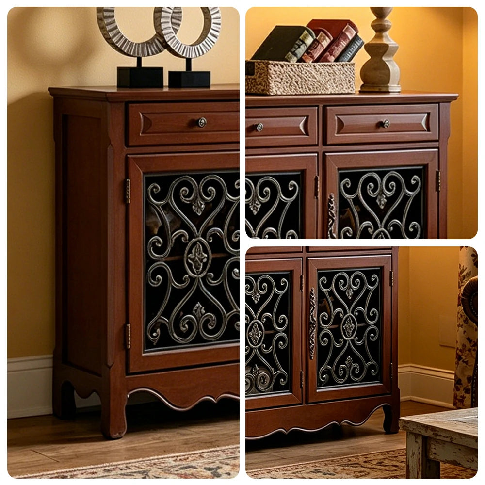 LIVARA Solid Wood 3 Door Sideboard Cabinet with Storage Vintage American Buffet Entryway Cabinet 153cm - Brown