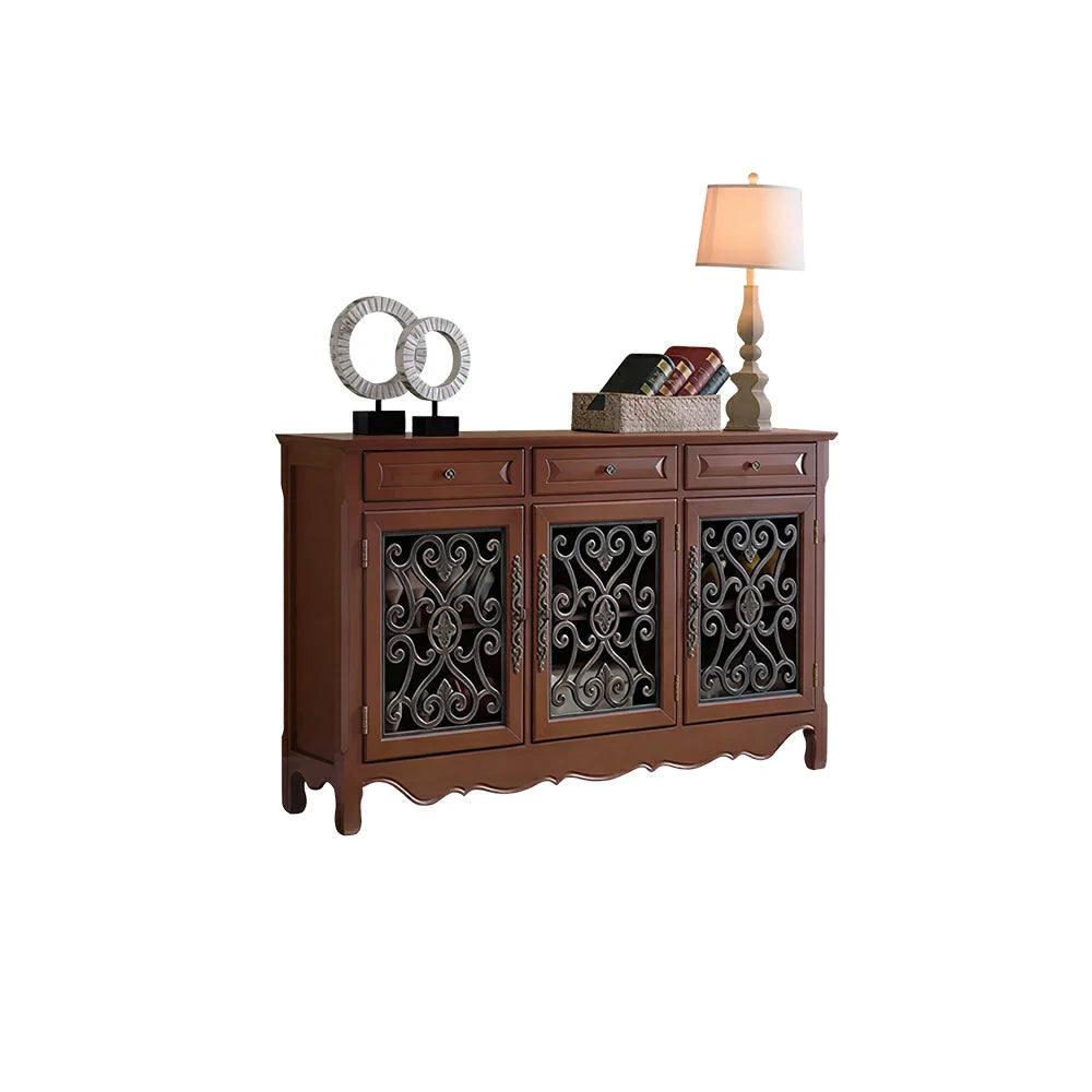 LIVARA Solid Wood 3 Door Sideboard Cabinet with Storage Vintage American Buffet Entryway Cabinet 153cm - Brown
