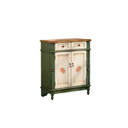 LIVARA Solid Wood 2 Door Shoe Cabinet with Hand Painted Storage American Entryway Cabinet 77cm - Green & White