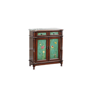 LIVARA Solid Wood 2 Door Shoe Cabinet with Hand Painted Storage American Entryway Cabinet 77cm - Green & Brown