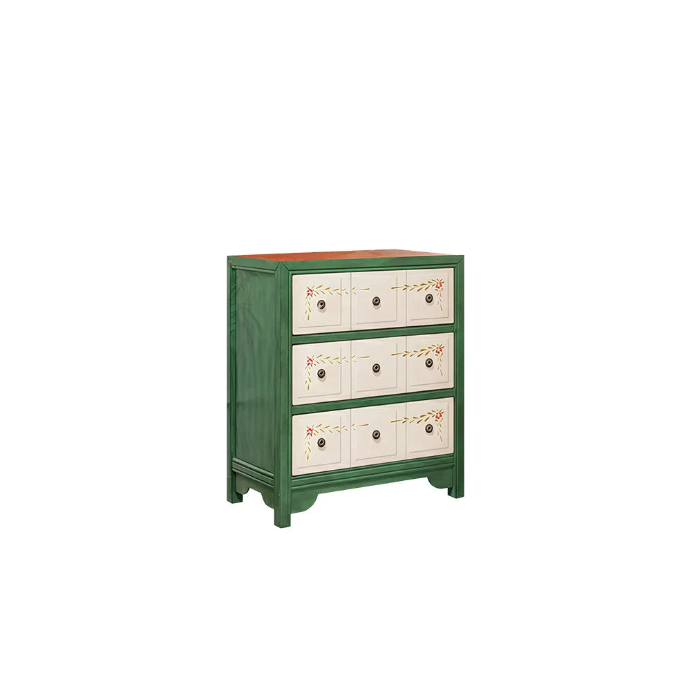 LIVARA Solid Wood 3 Drawer Storage Cabinet Hand Painted American Style Bedroom Side Chest 68.5cm - Green & White