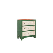 LIVARA Solid Wood 3 Drawer Storage Cabinet Hand Painted American Style Bedroom Side Chest 68.5cm - Green & White