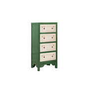 LIVARA Solid Wood 4 Drawer Storage Cabinet Hand Painted American Style Slim Chest 47.5cm - Green & White