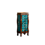 LIVARA Solid Wood 7 Drawer Storage Cabinet with Hand Painted Design Vintage Bedroom Chest 43.8cm - Blue