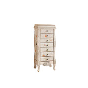LIVARA Solid Wood 7 Drawer Storage Cabinet with Hand Painted Design Vintage Bedroom Chest 43.8cm - White