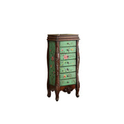 LIVARA Solid Wood 7 Drawer Storage Cabinet with Hand Painted Design Vintage Bedroom Chest 43.8cm - Dark Green