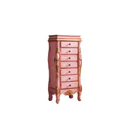 LIVARA Solid Wood 7 Drawer Storage Cabinet with Hand Painted Design Vintage Bedroom Chest 43.8cm - Pink