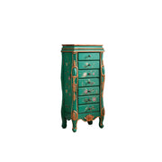 LIVARA Solid Wood 7 Drawer Storage Cabinet with Hand Painted Design Vintage Bedroom Chest 43.8cm - Green