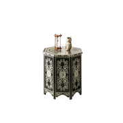 LIVARA Solid Wood Accent Side Table with Hand Painted Vintage Design American Style End Table 56cm - Black