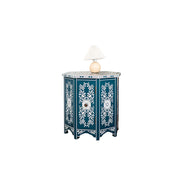 LIVARA Solid Wood Accent Side Table with Hand Painted Vintage Design American Style End Table 56cm - Blue