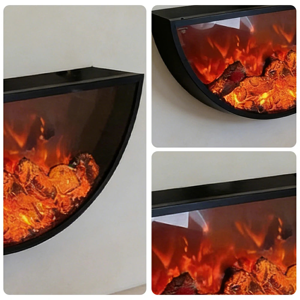 LIVARA 50/70/90cm Electric Fireplace Heater Curved Wall Mounted Insert 3D Flame Tempered Glass Cold Rolled Steel with Remote Control