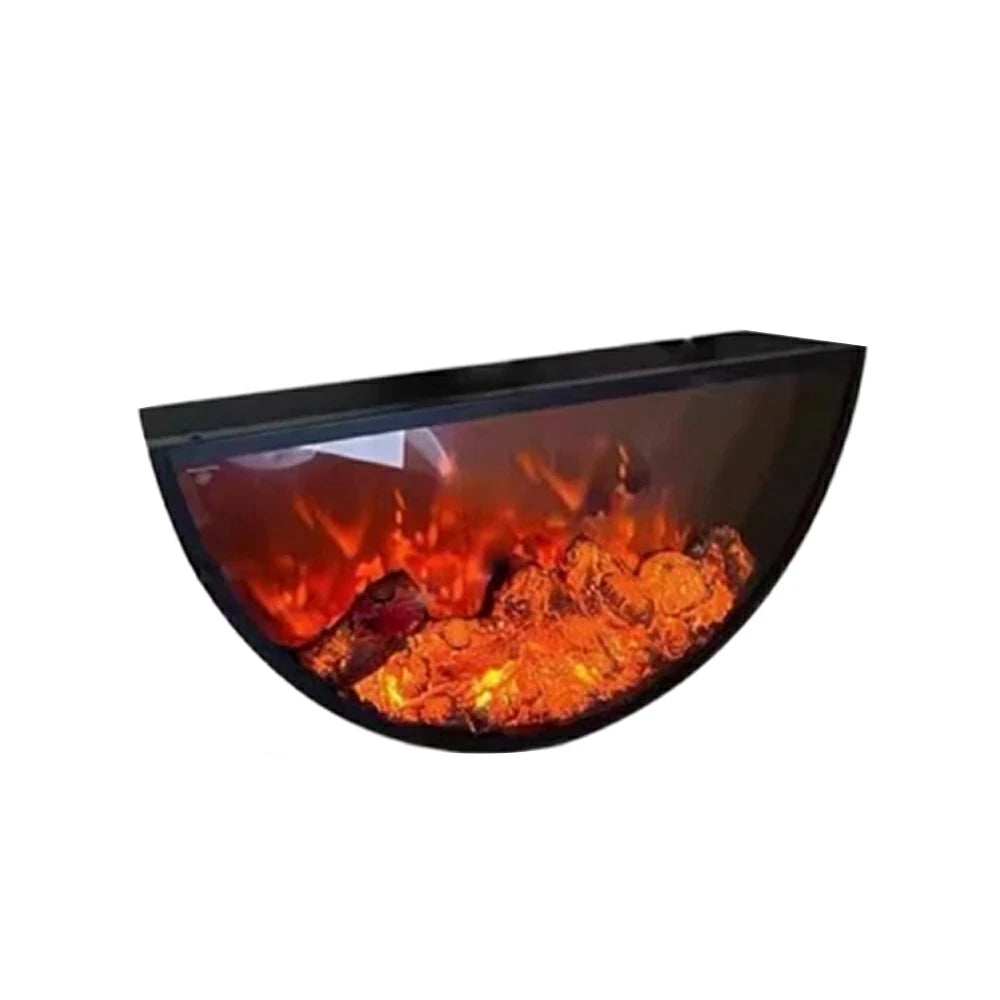 LIVARA 50/70/90cm Electric Fireplace Heater Curved Wall Mounted Insert 3D Flame Tempered Glass Cold Rolled Steel with Remote Control