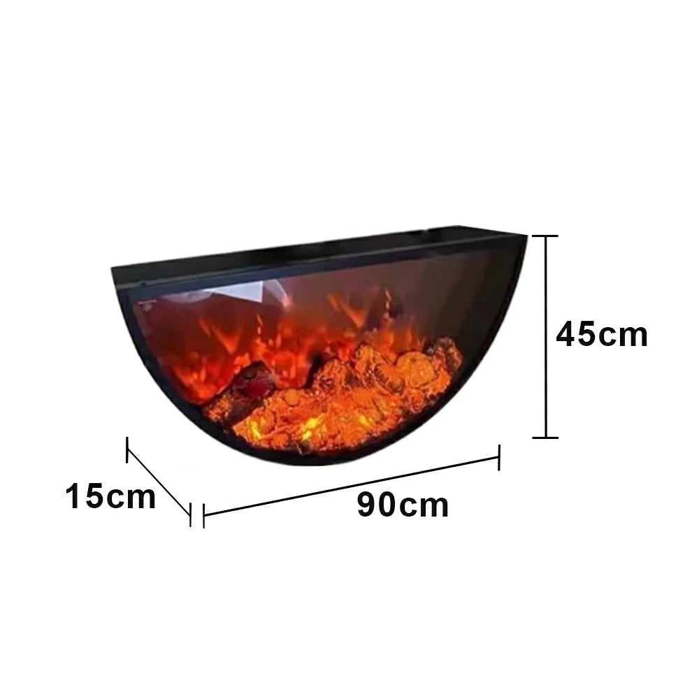LIVARA 50/70/90cm Electric Fireplace Heater Curved Wall Mounted Insert 3D Flame Tempered Glass Cold Rolled Steel with Remote Control