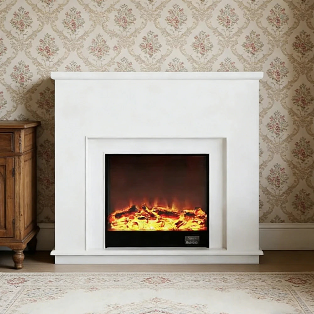 LIVARA Vintage Fireplace Mantel Surround Decorative Mantel Shelf Solid Spruce Wood HDF Panels Carved Design Living Room Feature - White