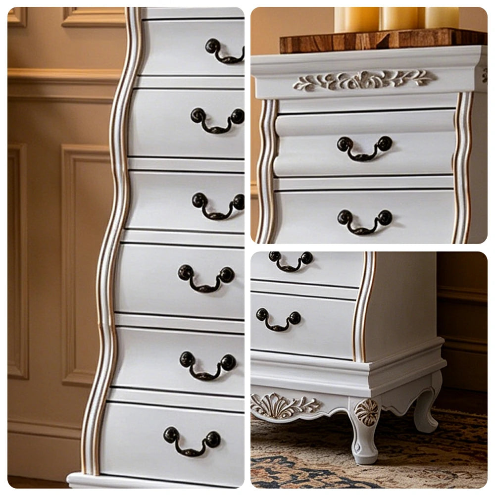LIVARA Vintage Seven Drawer Chest Hand-Painted Storage Cabinet for Bedroom Living Room - White